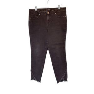 1822 Women’s Black Denim Rough Fringe Hem Charcoal Casual Stretch Jeans Size 14